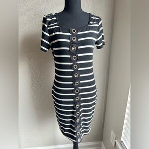 Elegant Striped Mini Dress with Button Detail